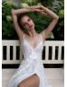 Ivory Wrapped Lace Tulle Slit Wedding Dress